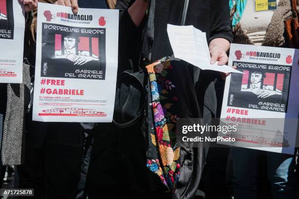 People gather in Rome, on April 22, 2017 demanding the liberation of italian journalist Gabriele del Grande, who is detained in Turkey.