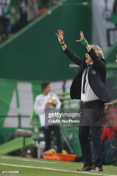 Sporting's head coach Jorge Jesus reacts during the Portuguese League football match Sporting CP vs SL Benfica at the Alvadade stadium in Lisbon on...