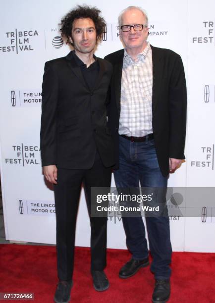 Azazel Jacobs and Tracy Letts attend the "The Lovers" premiere at BMCC Tribeca PAC on April 22, 2017 in New York City.