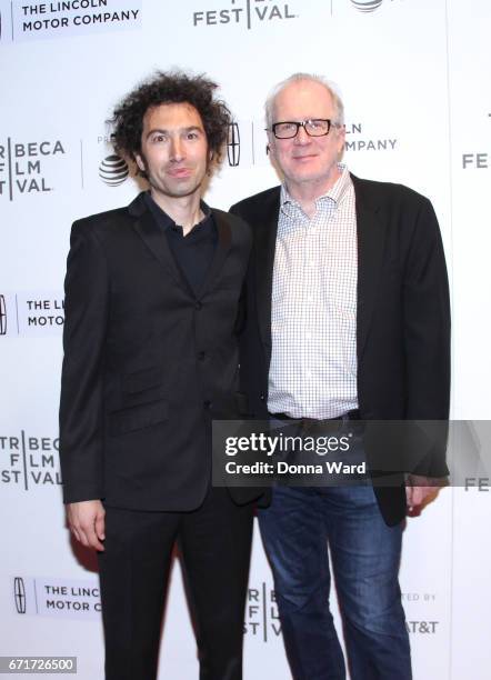 Azazel Jacobs and Tracy Letts attend the "The Lovers" premiere at BMCC Tribeca PAC on April 22, 2017 in New York City.