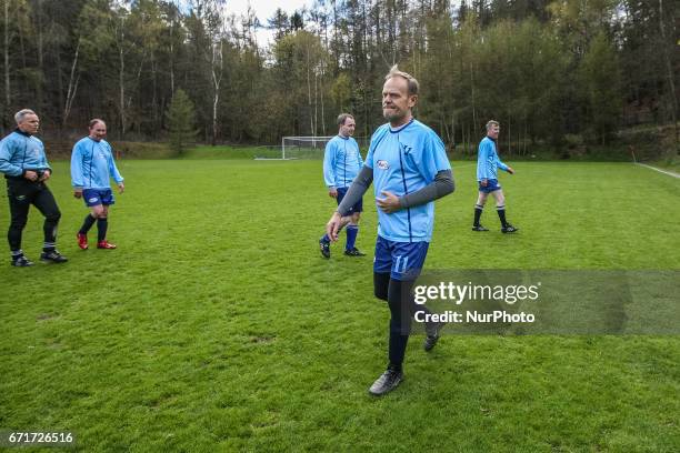 Donald Tusk, President of the European Council is seen on 22 April 2017 in Sopot, Poland Tusk plays soccer game organized by his friends, to...