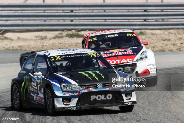 Johan KRISTOFFERSSON in Volkswagen Polo GTI of PSRX Volkswagen Sweden and Sebastien LOEB in Peugeot 208 of Team Peugeot-Hansen in action during the...