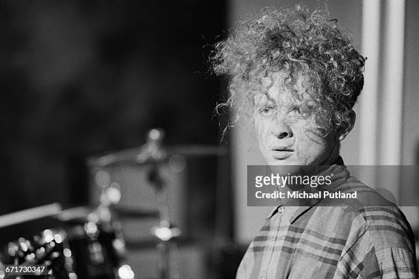 English singer Mick Hucknall on the set of a Simply Red video shoot in London, September 1985.