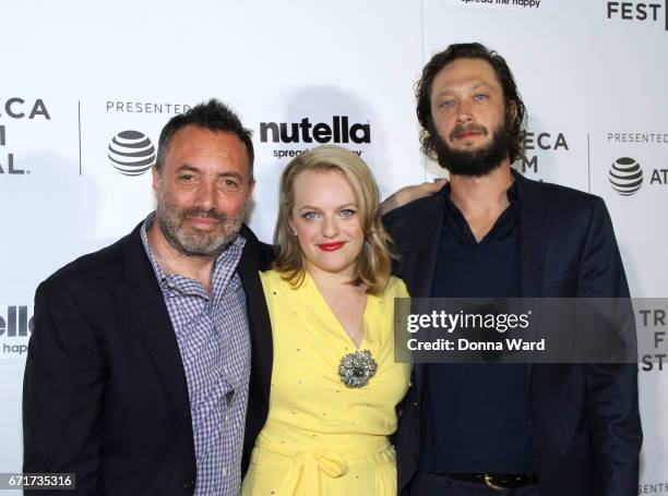 Richard Shepard, Elisabeth Moss and Ebon Moss-Bachrach attend Tribeca Shorts: "Tokyo Project" premiere at Regal Battery Park Cinemas on April 22,...