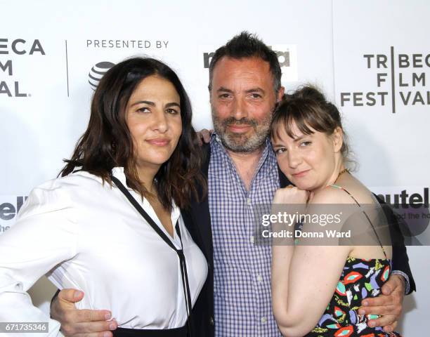 Jenni Konner, Richard Shepard and Lena Dunham attend Tribeca Shorts: "Tokyo Project" premiere at Regal Battery Park Cinemas on April 22, 2017 in New...