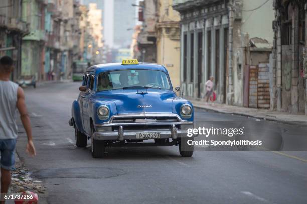 vintage car taxi on the street, havana, cuba - havana door stock pictures, royalty-free photos & images