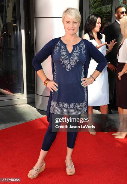 Actress Erika Eleniak attends the "Baywatch" SlowMo Marathon at Microsoft Square on April 22, 2017 in Los Angeles, California.