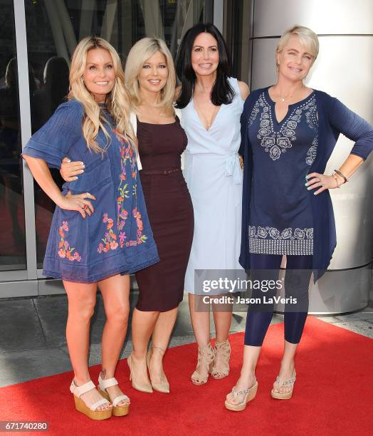 Actresses Kelly Packard, Donna D'Errico, Nancy Valen, and Erika Eleniak attend the "Baywatch" SlowMo Marathon at Microsoft Square on April 22, 2017...