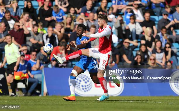 Gillingham's Adedeji Oshilaja and Fleetwood Town's Wes Burns during the Sky Bet League One match between Gillingham and Fleetwood Town at Priestfield...