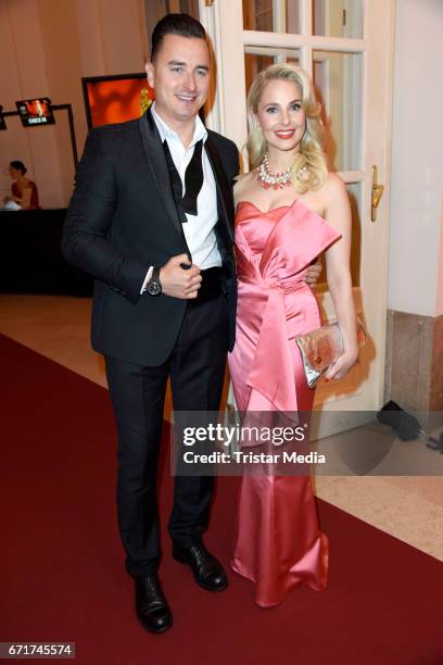 Andreas Gabalier and his girlfriend Silvia Schneider during the ROMY award at Hofburg Vienna on April 22, 2017 in Vienna, Austria.