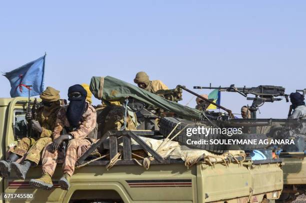 Members of the Malian Army and of the pro-government GATIA and of the MSA are seen during a stop of a mixed patrol in the surroundings of the...