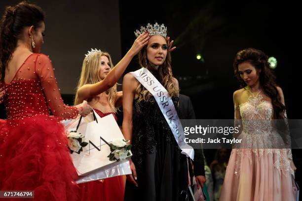 Anastasia Boil is crowned Miss USSR UK 2017 at the grand final of Miss USSR UK at the Troxy on April 22, 2017 in London, England. The annual beauty...