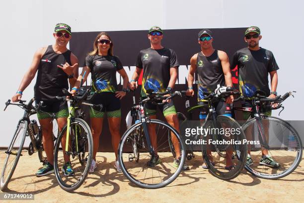 Felipe Olivera, Denise Lanza, Angelo Lanza, Angelo Arantes and Fernando García, athletes from the Brazilian Equilibrio Team, preparing for the...