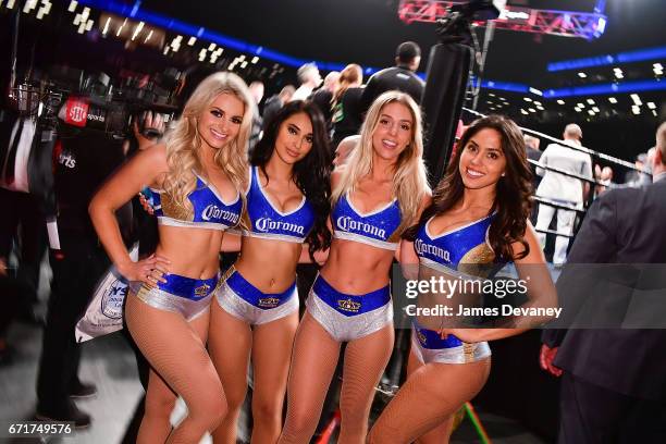 Boxing Ring Card Girls attend the Andre Berto vs Shawn Porter headlined Showtime Championship Boxing bout presented by Premier Boxing Champions at...