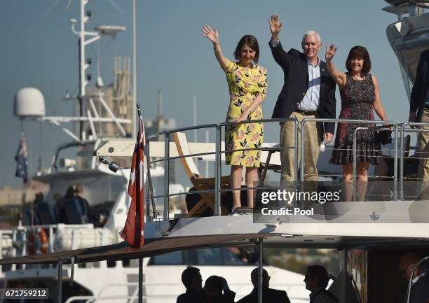 Vice President Mike Pence and his wife Karen take a harbour cruise with New South Wales state Premier Gladys Berejiklian on April 23, 2017 in Sydney,...