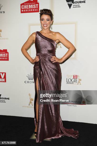 Danni Minogue arrives at the 59th Annual Logie Awards at Crown Palladium on April 23, 2017 in Melbourne, Australia.
