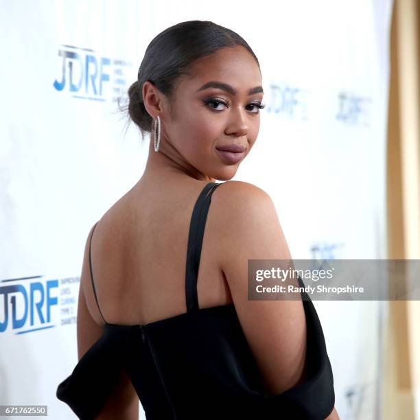 Model Bella Harris attends JDRF LA's IMAGINE Gala to benefit type 1 diabetes research at The Beverly Hilton on April 22, 2017 in Beverly Hills,...