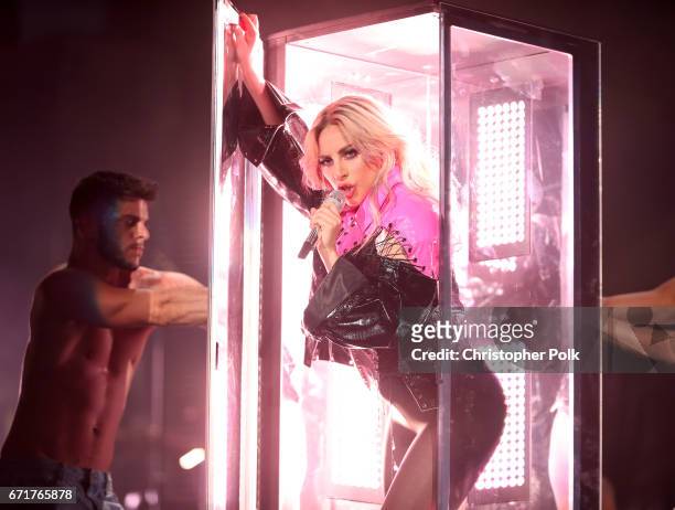 Lady Gaga performs on the Coachella Stage during day 2 of the 2017 Coachella Valley Music & Arts Festival at the Empire Polo Club on April 22, 2017...