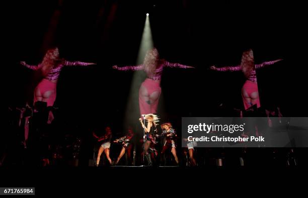 Lady Gaga performs on the Coachella Stage during day 2 of the 2017 Coachella Valley Music & Arts Festival at the Empire Polo Club on April 22, 2017...