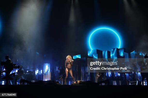 Lady Gaga performs on the Coachella Stage during day 2 of the 2017 Coachella Valley Music & Arts Festival at the Empire Polo Club on April 22, 2017...