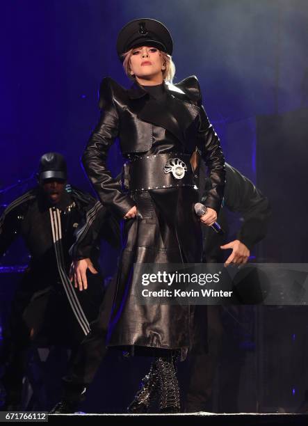 Lady Gaga performs on the Coachella Stage during day 2 of the 2017 Coachella Valley Music & Arts Festival at the Empire Polo Club on April 22, 2017...