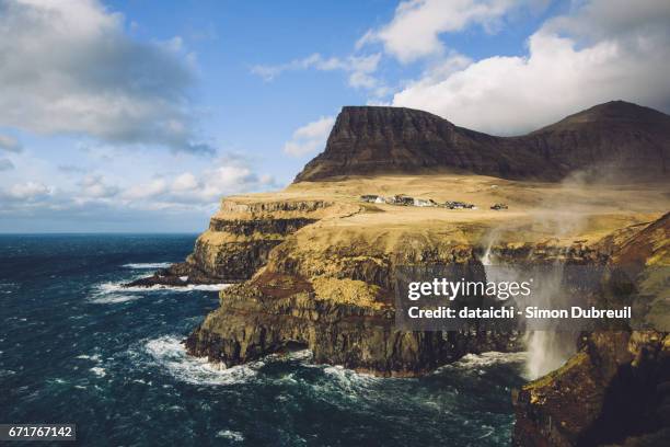 gasadalur waterfall - îles féroé stock pictures, royalty-free photos & images