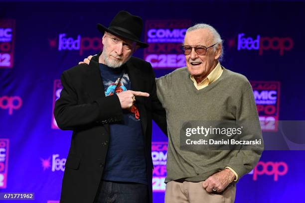 Frank Miller and Stan Lee attend the 2017 C2E2 Chicago Comic and Entertainment Expo at McCormick Place on April 22, 2017 in Chicago, Illinois.