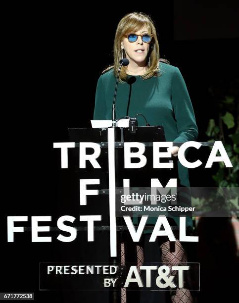 Co-founder of the Tribeca Film Festival Jane Rosenthal speaks on stage at "Tribeca Talks: Kathryn Bigelow & Imraan Ismail", during the 2017 Tribeca...