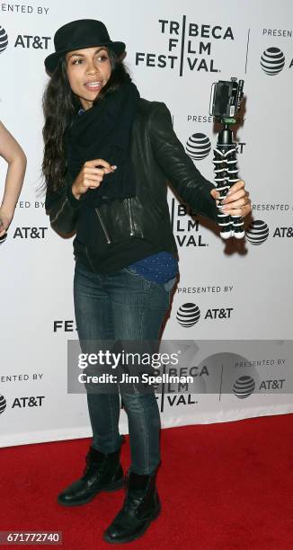 Actress Rosario Dawson attends "Awake: A Dream From Standing Rock" during the 2017 Tribeca Film Festival at Cinepolis Chelsea on April 22, 2017 in...