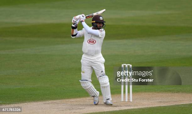 Surrey batsman Kumar Sangakkara in action during his century on day three of the Specsavers County Championship: Division One between Warwickshire...