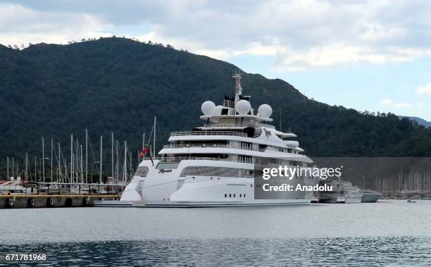 Metre luxurious Topaz yacht owned by Manchester City football club owner, Sheikh Mansour bin Zayed Al Nahyan, arrives at Marmaris Harbour in Mugla,...