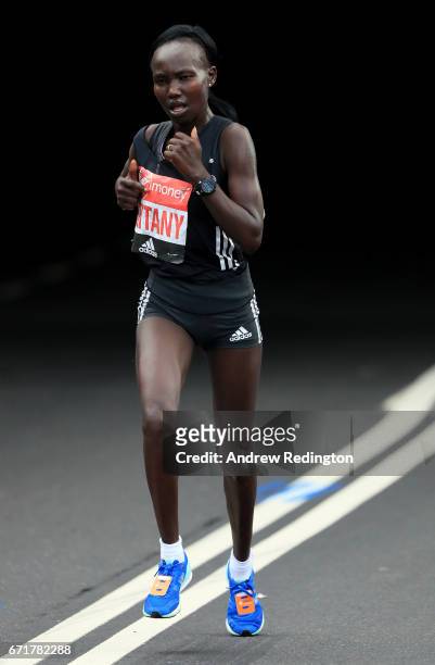 Mary Keitany of Kenya competes during the Virgin Money London Marathon on April 23, 2017 in London, England.