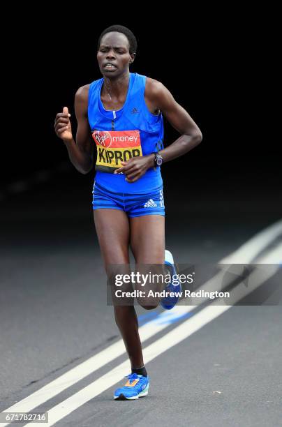 Helah Kiprop of Kenya competes during the Virgin Money London Marathon on April 23, 2017 in London, England.