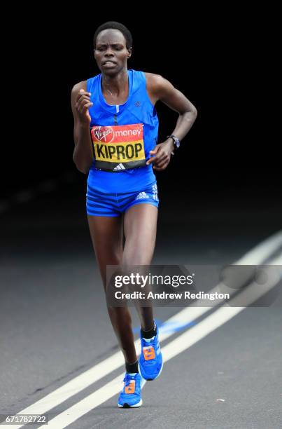 Helah Kiprop of Kenya competes during the Virgin Money London Marathon on April 23, 2017 in London, England.