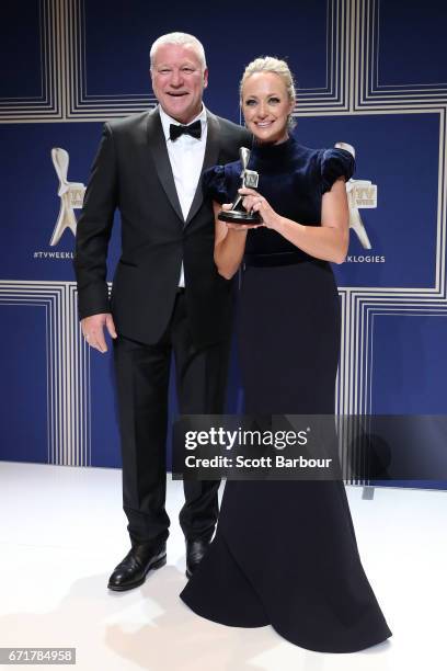 Scott Cam and Shelley Craft pose with the Logie Award for Best Reality Program 'The Block' during the 59th Annual Logie Awards at Crown Palladium on...