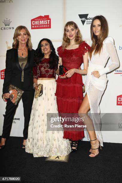 Kerry Armstrong, Leah Vandenberg, Hayley Magnus and Christie Whelan Browne arrive at the 59th Annual Logie Awards at Crown Palladium on April 23,...