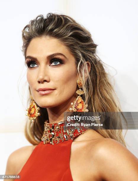 Delta Goodrem arrives at the 59th Annual Logie Awards at Crown Palladium on April 23, 2017 in Melbourne, Australia.