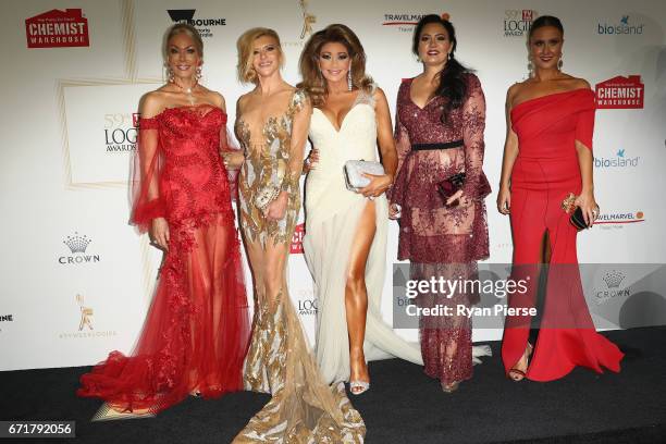 Janet Roach, Gamble Breaux, Gina Liano, Lydia Schiavello and Jackie Gillies arrive at the 59th Annual Logie Awards at Crown Palladium on April 23,...