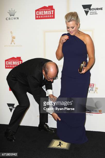 David Koch and Samantha Armytage arrive at the 59th Annual Logie Awards at Crown Palladium on April 23, 2017 in Melbourne, Australia.