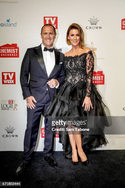 Larry Emdur and Kylie Gillies arrives at the 59th Annual Logie Awards at Crown Palladium on April 23, 2017 in Melbourne, Australia.