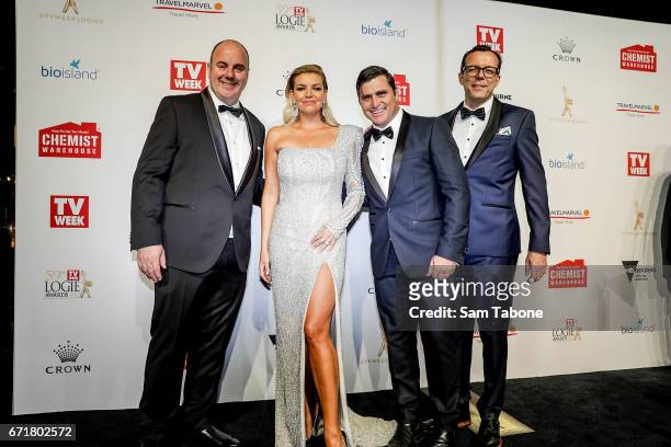 Craig Hutchinson, Rebecca Maddern,Shane Crawford and Damian Barett arrives at the 59th Annual Logie Awards at Crown Palladium on April 23, 2017 in...