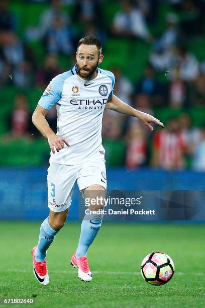 Josh Rose of Melbourne City controls the ball during the A-League Elimination Final match between Melbourne City FC and the Perth Glory at AAMI Park...