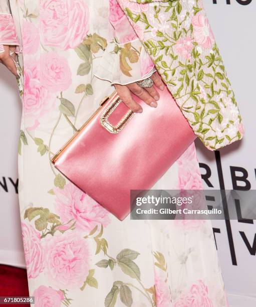 Suzanne Rogers, handbag detail, attends the 'House of Z' Premiere during 2017 Tribeca Film Festival at SVA Theatre on April 22, 2017 in New York City.