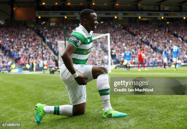 Moussa Dembele of Celtic reacts after his injury during the Scottish Cup Semi-Final match between Celtic and Rangers at Hampden Park on April 23,...