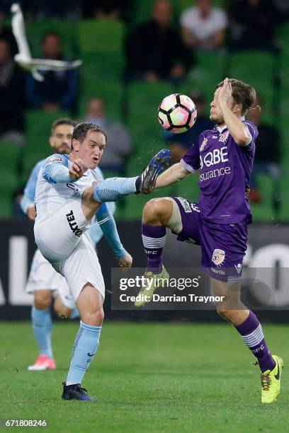 Neil Kilkenny of Melbourne City and Chris Harold of Perth Glory compete for the ball during the A-League Elimination Final match between Melbourne...