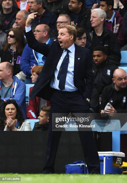 Harry Redknapp, manager of Birmingham City reacts during the Sky Bet Championship match between Aston Villa and Birmingham City at Villa Park on...