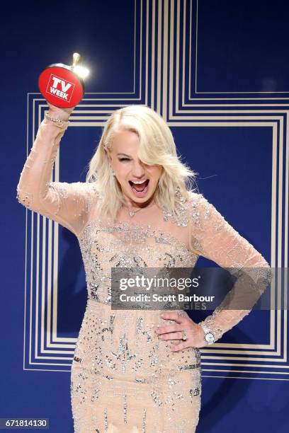 Kerri-Anne Kennerley poses with the Hall Of Fame Logie Award during the 59th Annual Logie Awards at Crown Palladium on April 23, 2017 in Melbourne,...