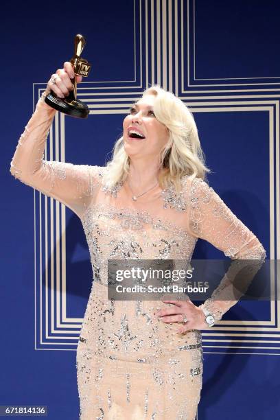 Kerri-Anne Kennerley poses with the Hall Of Fame Logie Award during the 59th Annual Logie Awards at Crown Palladium on April 23, 2017 in Melbourne,...