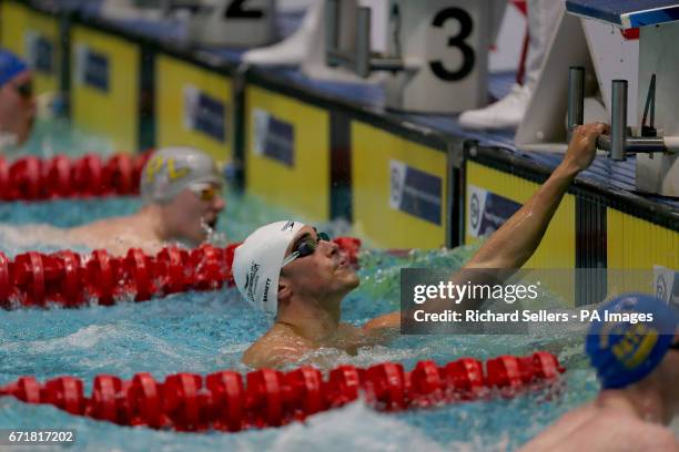 Adam Barrett wins heat 6 of the Men's open 50m butterfly during day six of the 2017 British Swimming Championships at Ponds Forge, Sheffield.