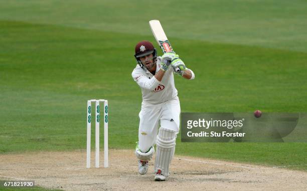 Surrey batsman Ben Foakes in action during day three of the Specsavers County Championship: Division One between Warwickshire and Surrey at Edgbaston...